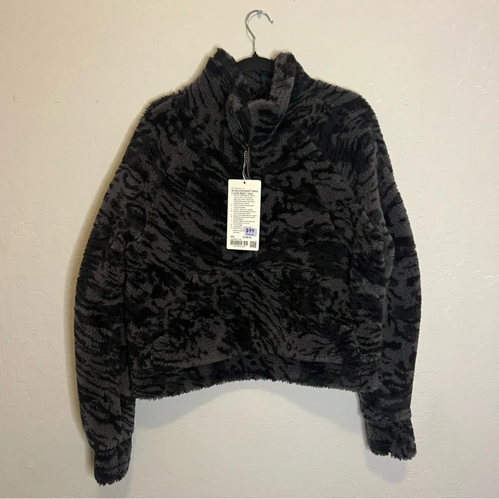 NWT Lululemon Scuba Oversized Fleece Funnel Neck Jacquard Black M/L